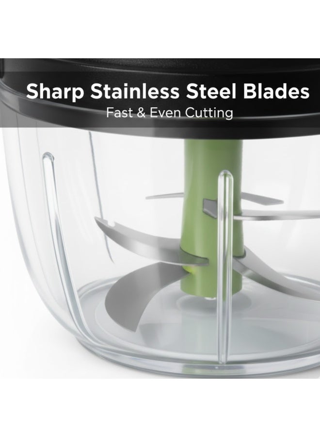 3 In 1 Manual Vegetable Chopper 1.5L Large Capacity, Hand Press Food Chopper with Stainless Steel Blades, No Electricity Push Chopper for Onion, Garlic, Salad, Vegetables, Fruits, Kitchen Prep Tool - Image 3